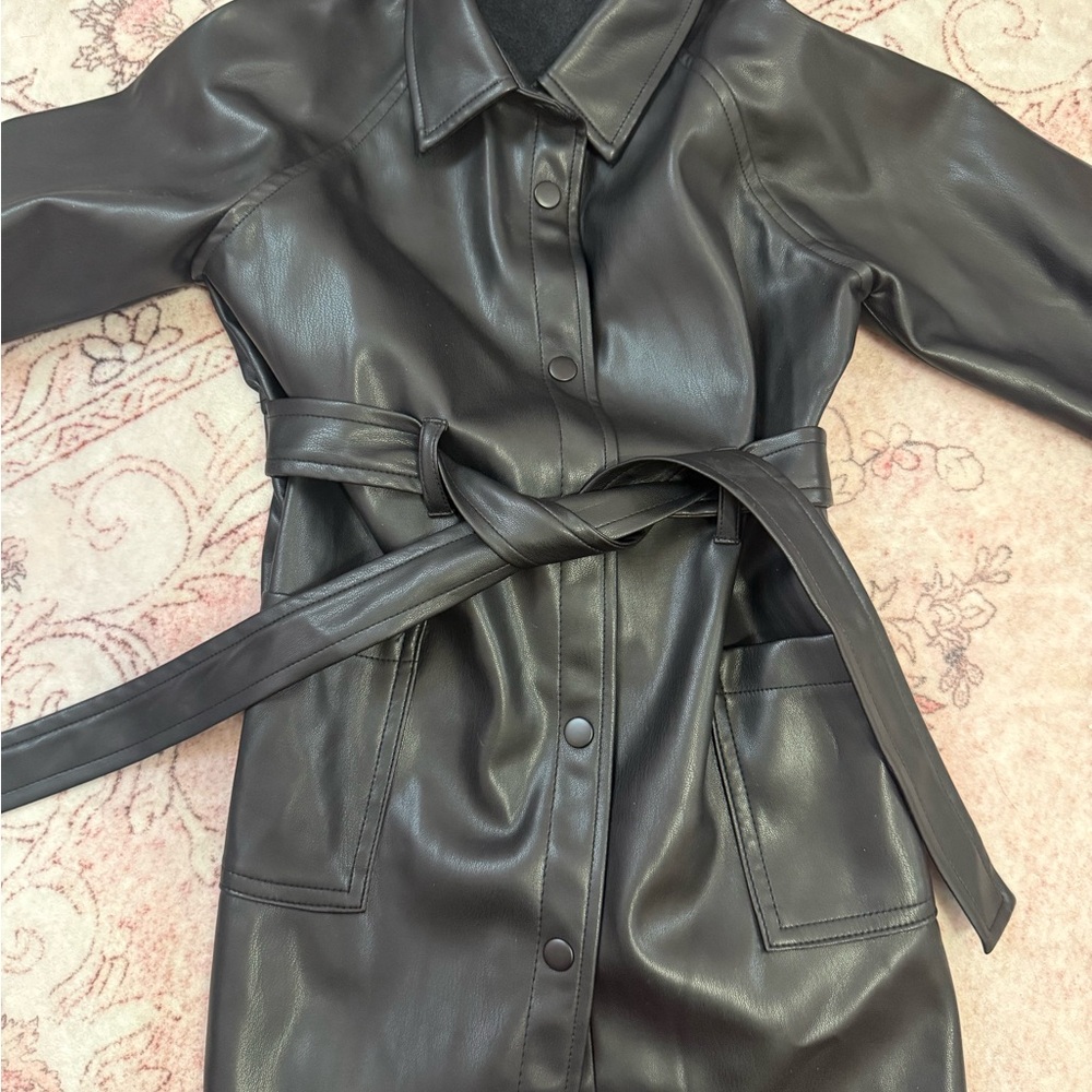 Zara black Leather Belted Jacket